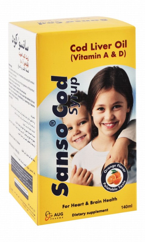 Sanso 150mg Cod Liver Oil Heart & Brain Health Support Supplement Orange Flavor (3+ Years)