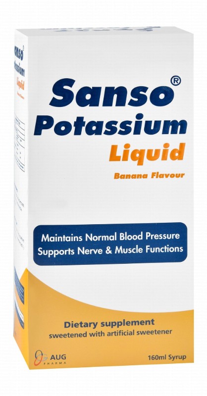 Sanso 200mg Potassium Liquid Supplement Banana Flavor for Normal Blood Pressure, Nerve & Muscle Functions Health