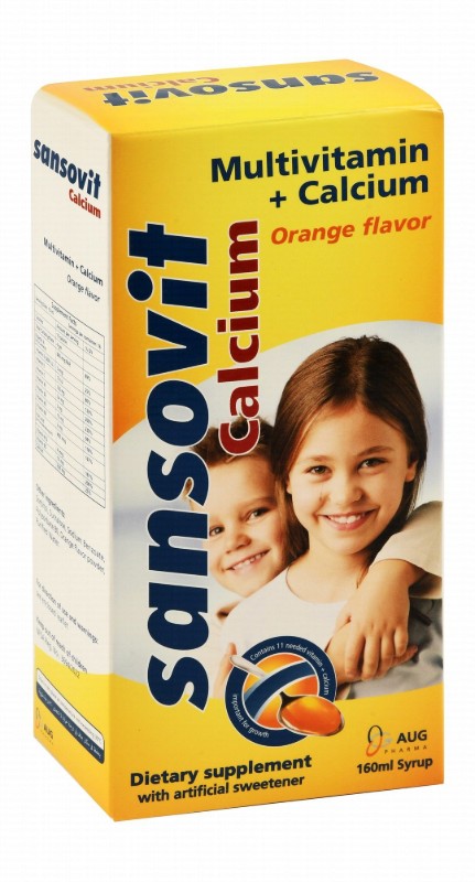 Sansovit 320mg Calcium & Multivitamin Supplement Syrup Orange Flavor