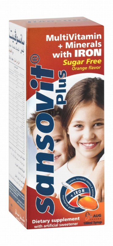 Sansovit Plus Kids Multivitamin & Mineral Supplement Syrup Orange Flavor with Iron - sugar free