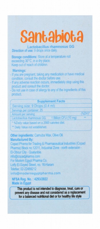 Santabiota 10mg Lactobacillus Rhamnosus GG Digestive System Support Oral Supplement Drops
