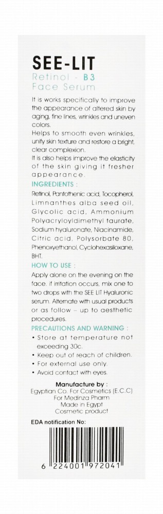 See-Lit 2in1 Renewing & Anti-Wrinkle Face Serum with Retinol & Vitamin B3 - parabens free, non comedogenic