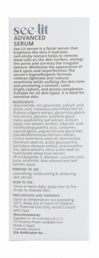 See-Lit Hypoallergenic Advanced Mattifying, Smoothing & Anti-Imperfection Face Serum with Niacinamide 20 & Zinc Gluconate - parabens free, fragrance free, alcohol free