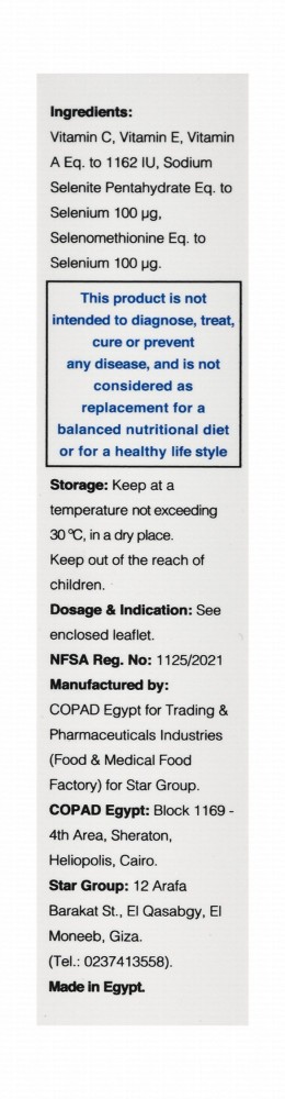 Selenostar 200mcg Selenium Supplement with Vitamin A, C & E