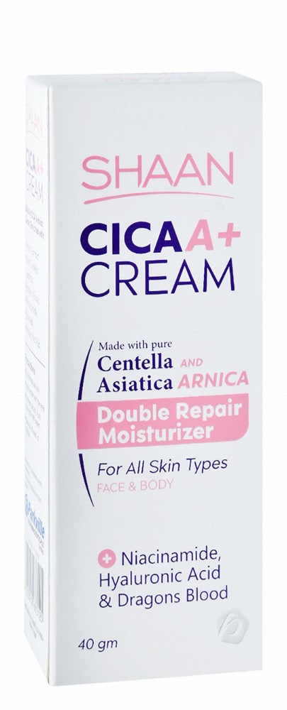 Shaan Cica A+ Non-Comedogenic Double Repairing & Moisturizing Face & Body Cream with Centella Asiatica, Arnica & Niacinamide for All Skin Types - parabens free, fragrance free
