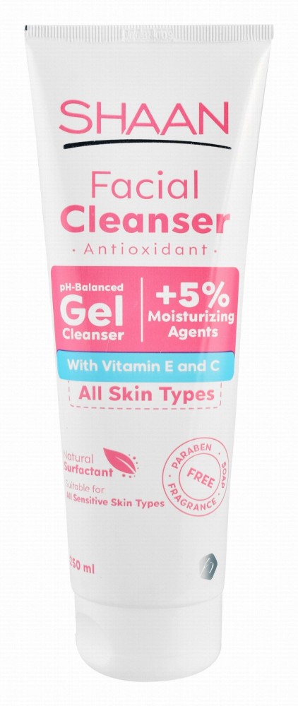 Shaan Moisturizing & Antioxidant Face & Body Gel Cleanser with Vitamin E & C for Sensitive & All Skin Types - soap free, parabens free, fragrance free