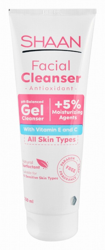 Shaan Moisturizing & Antioxidant Face & Body Gel Cleanser with Vitamin E & C for Sensitive & All Skin Types - soap free, parabens free, fragrance free