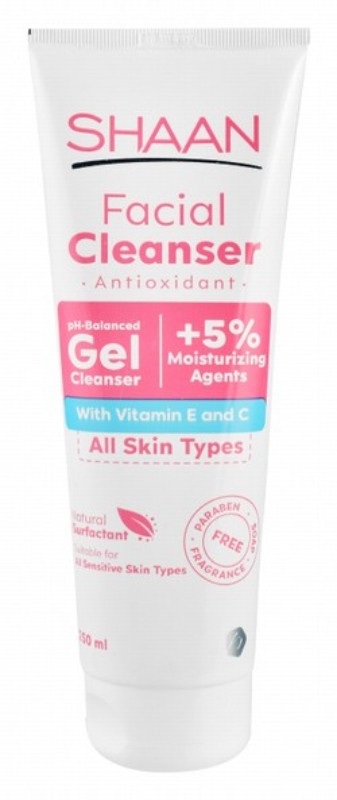Shaan Moisturizing & Antioxidant Face & Body Gel Cleanser with Vitamin E & C for Sensitive & All Skin Types - soap free, parabens free, fragrance free