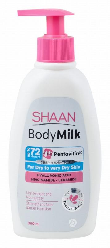 Shaan Non-Greasy Strengthening Body Milk with Hyaluronic Acid, Niacinamide & Ceramide for Dry to Very Dry Skin