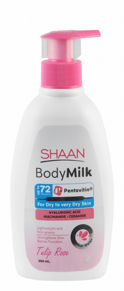 Shaan Pentavitin Non-Greasy Strengthening Body Milk Tulip Rose Scent with Hyaluronic Acid, Niacinamide & Ceramide for Dry to Very Dry Skin