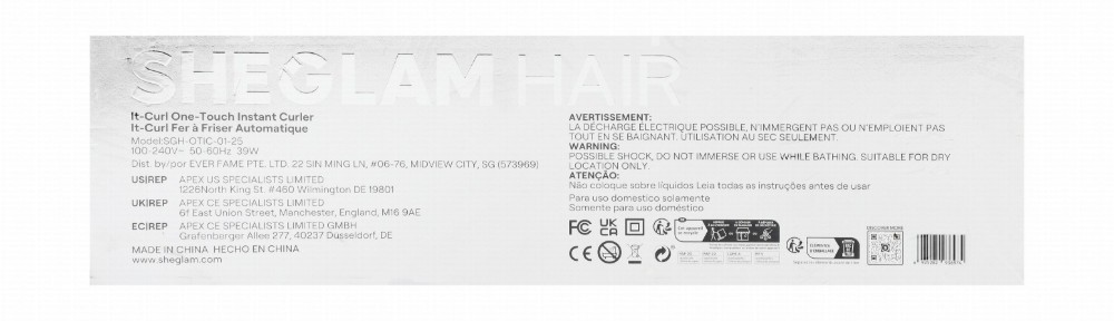 Sheglam It-Curl 39W 25mm One-Touch Instant Curler - Silver & Rose Gold, SGH-OTIC-01-25