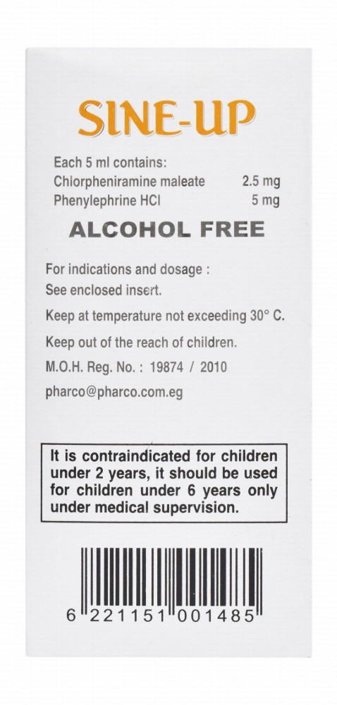 Sine-Up with Chlorpheniramine Maleate & Phenylephrine Hydrochloride Anticatarrhal & Antihistaminic Syrup - alcohol free