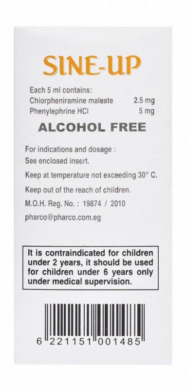 Sine-Up with Chlorpheniramine Maleate & Phenylephrine Hydrochloride Anticatarrhal & Antihistaminic Syrup - alcohol free