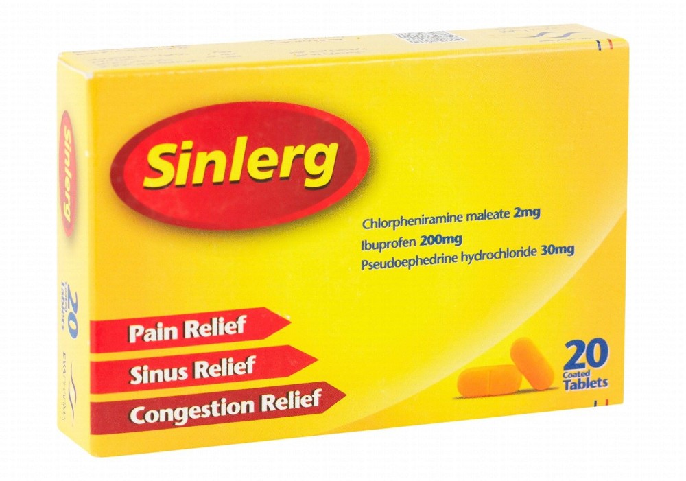 Sinlerg with Chlorpheniramine Maleate, Ibuprofen & Pseudoephedrine for Pain & Sinus Relief