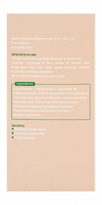 Skinify Balancing Face Serum with 10% Niacinamide & 1% Zinc for Shiny & Oily Skin