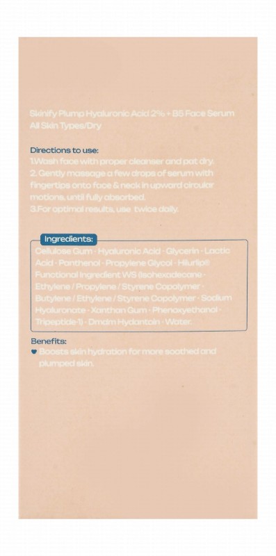 Skinify Plumping Face Serum with 2% Hyaluronic Acid & B5 for All Skin Types