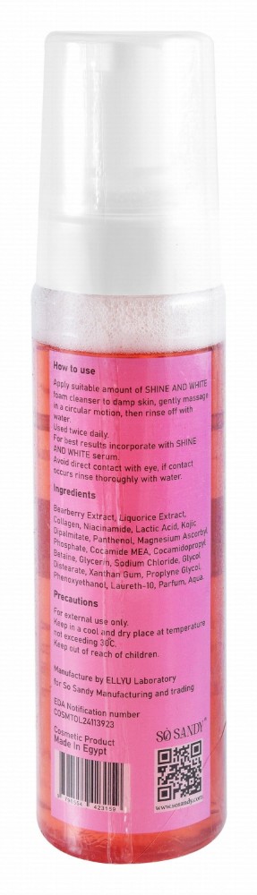 So Sandy Shine & White Purifying, Unifying & Illuminating Facial Cleansing Foam with Niacinamide, Bearberry & Liquorice Extracts for All Skin Types