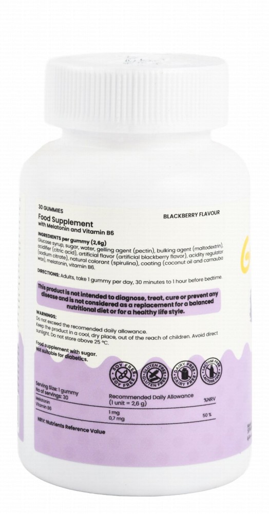 Sofi Life Gummy Vit 1mg Melatonin Dietary Supplement for Kids Blackberry Flavor - gluten free, artificial colors free, dairy free