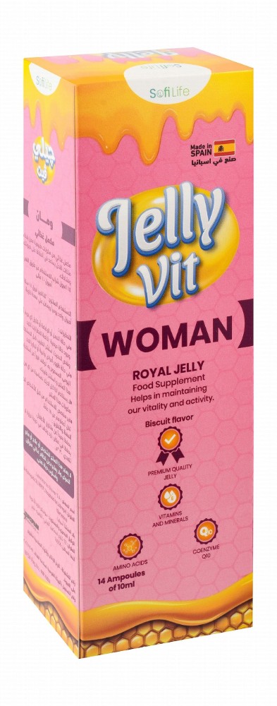 Sofi Life Jelly Vit Woman 300mg L-Methionine & 100mg Lyophilized Royal Jelly Vitality & Activity Maintaining Supplement Ampoules Biscuit Flavor with Green Tea Extract, Coenzyme Q10 & Vitamin E - gluten free, dairy free
