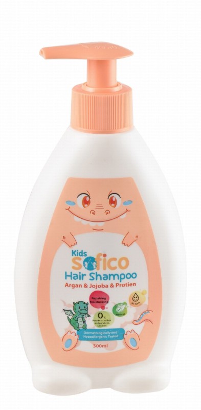 Sofico Hypoallergenic Repairing & Moisturizing Baby Hair Shampoo with Argan, Jojoba & Protein Oil - paraffin oil free, parabens free, silicones free