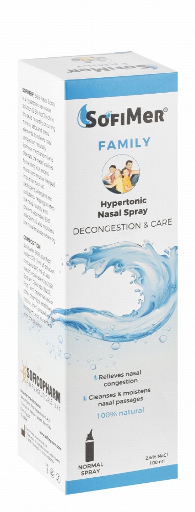 SofiMer Family 2.6% Sodium Chloride Cleansing, Relieving & Moisturizing Hypertonic Sea Water Solution Nasal Spray