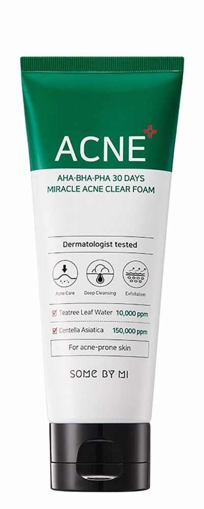 Some By Mi 30 Days Miracle Exfoliating Facial Cleansing Foam with AHA, BHA & PHA for Acne-Prone Skin