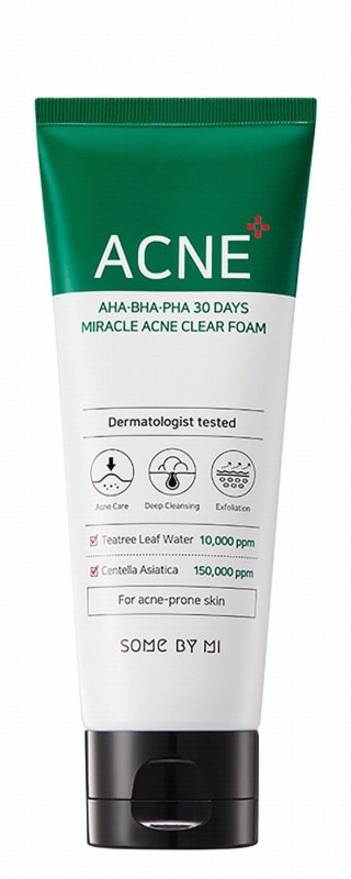 Some By Mi 30 Days Miracle Exfoliating Facial Cleansing Foam with AHA, BHA & PHA for Acne-Prone Skin