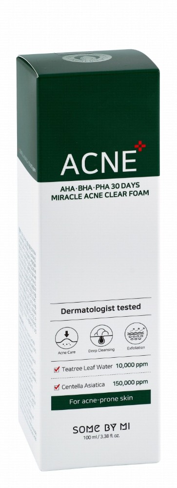 Some By Mi 30 Days Miracle Exfoliating Facial Cleansing Foam with AHA, BHA & PHA for Acne-Prone Skin