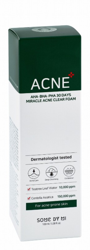 Some By Mi 30 Days Miracle Exfoliating Facial Cleansing Foam with AHA, BHA & PHA for Acne-Prone Skin