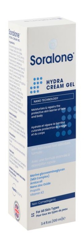 Soralone Hydra Moisturizing, Repairing & Protecting Face & Body Cream Gel with Arnica Oil, Nano Zinc Oxide & Propolis for All Skin Types - non comedogenic