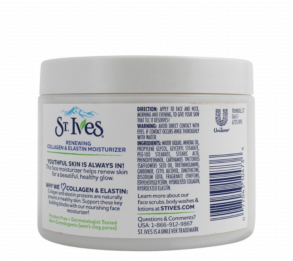 St. Ives Renewing & Moisturizing Facial Cream with Collagen & Elastin - non comedogenic, parabens free