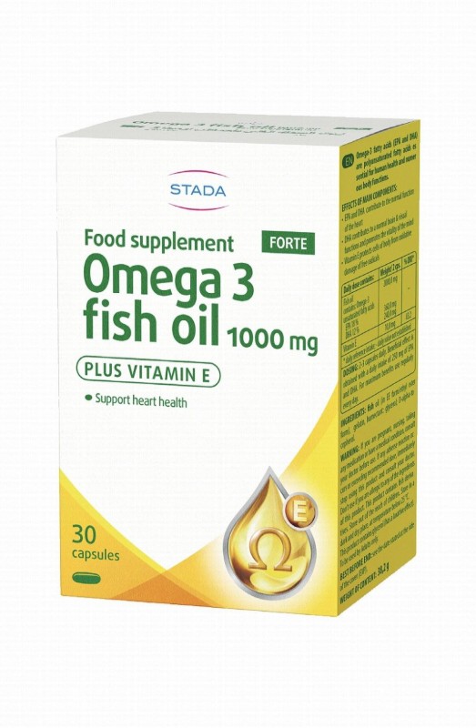 Stada 1000mg Omega 3 Fish Oil Heart Health Support Supplement with Vitamin E