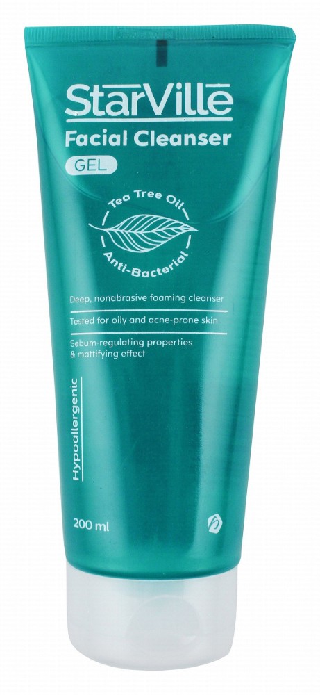 StarVille Hypoallergenic & Antibacterial Facial Gel Cleanser with Tea Tree Oil for Oily & Acne-Prone Skin - soap free