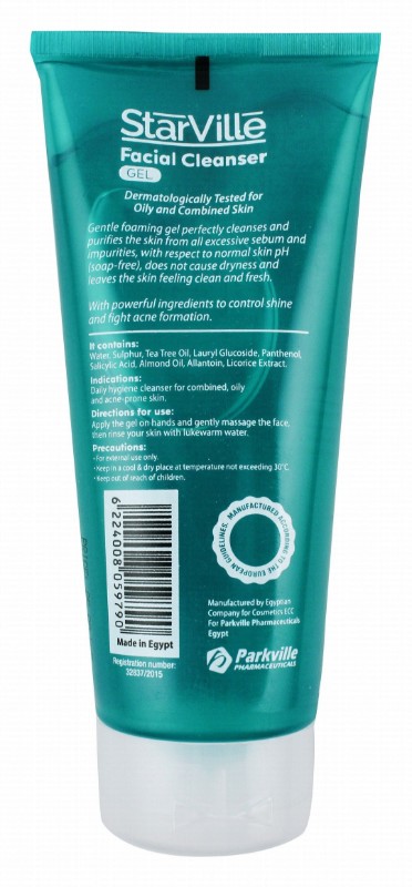 StarVille Hypoallergenic & Antibacterial Facial Gel Cleanser with Tea Tree Oil for Oily & Acne-Prone Skin - soap free