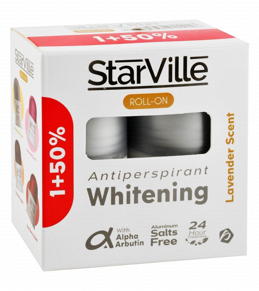 StarVille Hypoallergenic 24H Whitening & Antiperspirant Roll-On Deodorants Lavender Scent with Alpha Arbutin (50% Off on the 2nd Product) - aluminum salts free