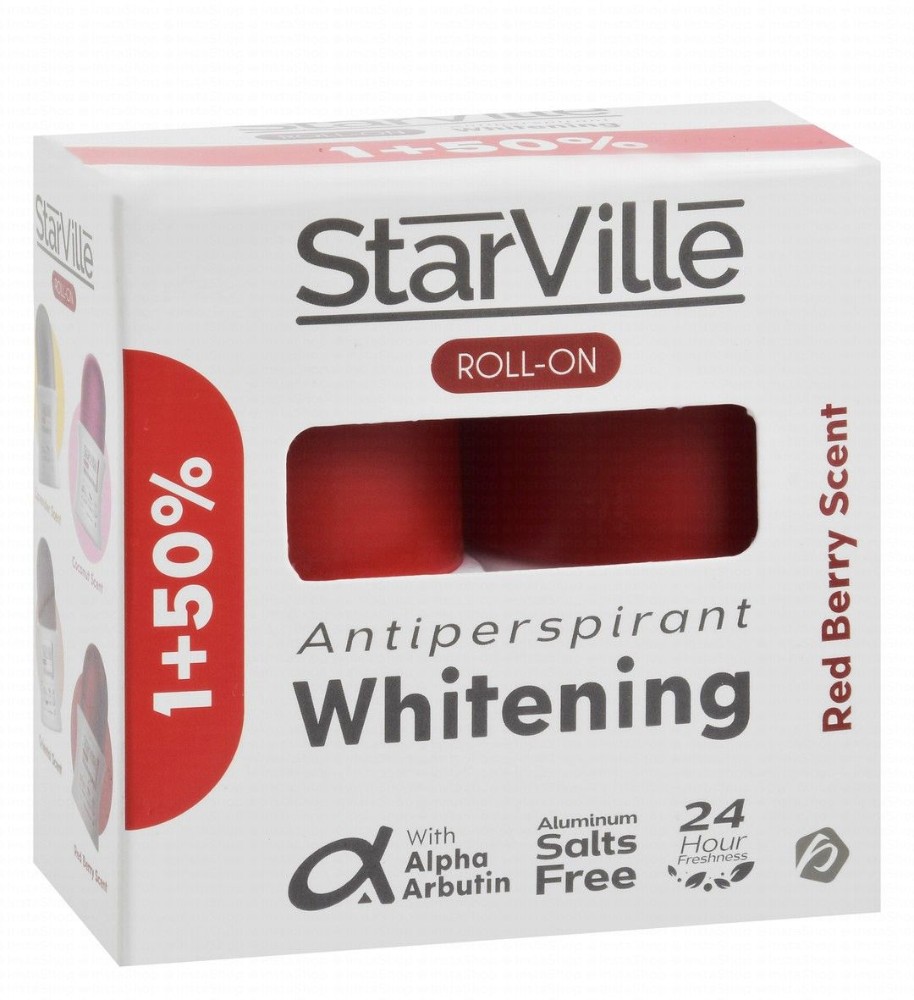 StarVille Hypoallergenic 24H Whitening & Antiperspirant Roll-On Deodorants Red Berry Scent with Alpha Arbutin (50% Off on the 2nd Product) - aluminum salts free