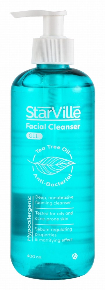 StarVille Hypoallergenic Antibacterial Purifying Facial Cleanser Gel with Tea Tree Oil for Oily & Combined Skin - soap free