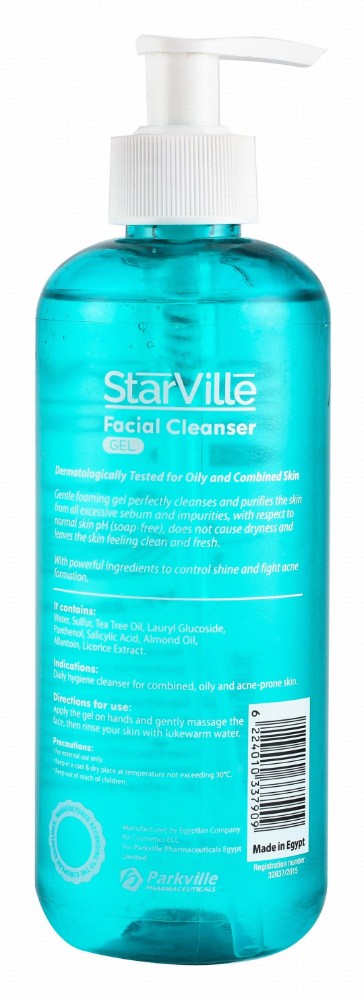 StarVille Hypoallergenic Antibacterial Purifying Facial Cleanser Gel with Tea Tree Oil for Oily & Combined Skin - soap free