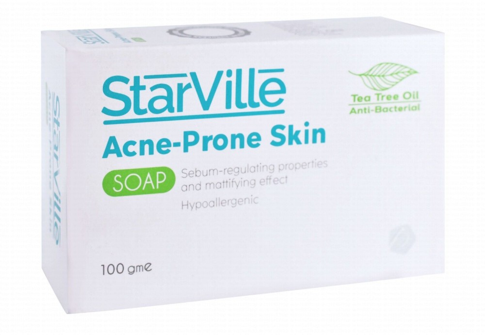 StarVille Hypoallergenic Antibacterial Soap Bar with Tea Tree Oil for Combination, Oily & Acne-Prone Skin