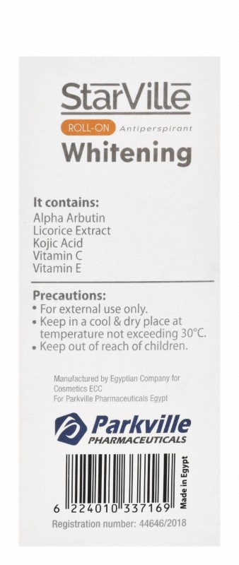 StarVille Hypoallergenic Antiperspirant Whitening Roll-On Deodorant Coconut Scent with Vitamin E for All Skin Types - aluminum salts free