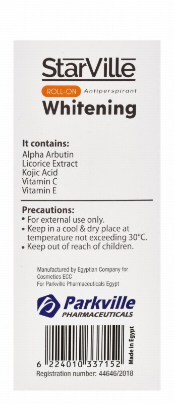 StarVille Hypoallergenic Antiperspirant Whitening Roll-On Deodorant Oriental Pearl Scent with Vitamin E for All Skin Types - aluminum salts free