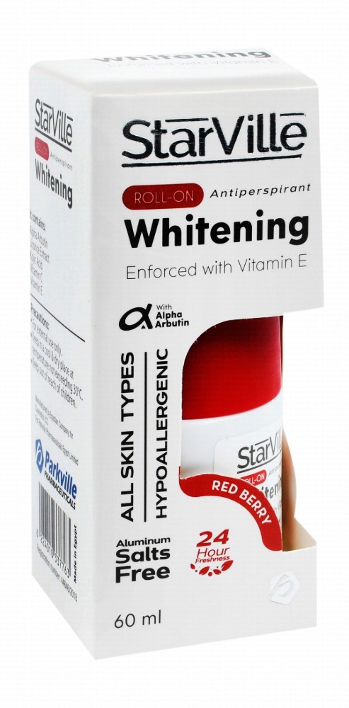 StarVille Hypoallergenic Antiperspirant Whitening Roll-On Deodorant Red Berry Scent with Vitamin E for All Skin Types - aluminum salts free
