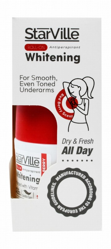 StarVille Hypoallergenic Antiperspirant Whitening Roll-On Deodorant Red Berry Scent with Vitamin E for All Skin Types - aluminum salts free