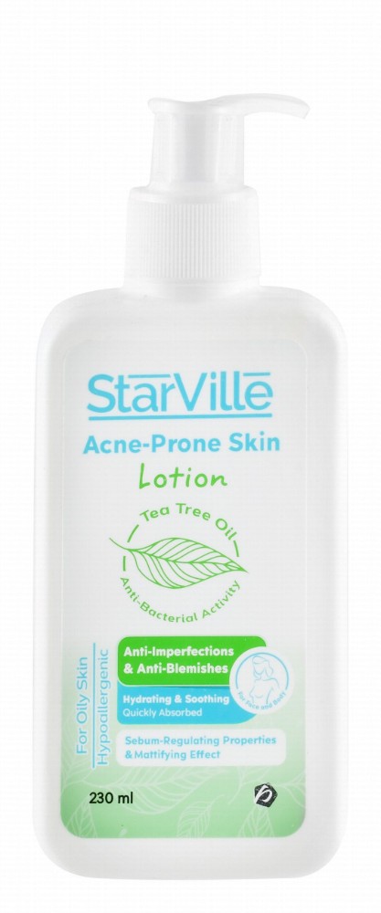 StarVille Hypoallergenic Hydrating, Soothing & Anti-Blemishes Face & Body Lotion with Tea Tree Oil for Oily & Acne-Prone Skin