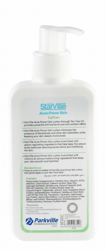 StarVille Hypoallergenic Hydrating, Soothing & Anti-Blemishes Face & Body Lotion with Tea Tree Oil for Oily & Acne-Prone Skin