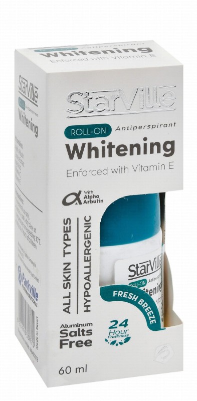 StarVille Hypoallergenic Whitening & Antiperspirant Roll-On Deodorant Fresh Breeze Scent with Vitamin E for All Skin Types - aluminum salts free