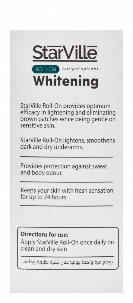 StarVille Hypoallergenic Whitening & Antiperspirant Roll-On Deodorant Fresh Breeze Scent with Vitamin E for All Skin Types - aluminum salts free
