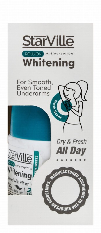 StarVille Hypoallergenic Whitening & Antiperspirant Roll-On Deodorant Fresh Breeze Scent with Vitamin E for All Skin Types - aluminum salts free