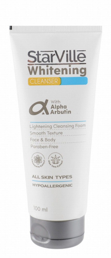 StarVille Hypoallergenic Whitening & Lightening Face & Body Foaming Cleanser with Alpha Arbutin, Chamomile & Aloe Vera Extracts for All Skin Types - parabens free