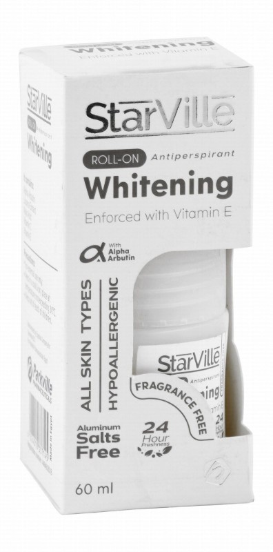StarVille Hypoallergenic Whitening Antiperspirant Roll-On Deodorant with Vitamin E & Alpha Arbutin for All Skin Types - fragrance free